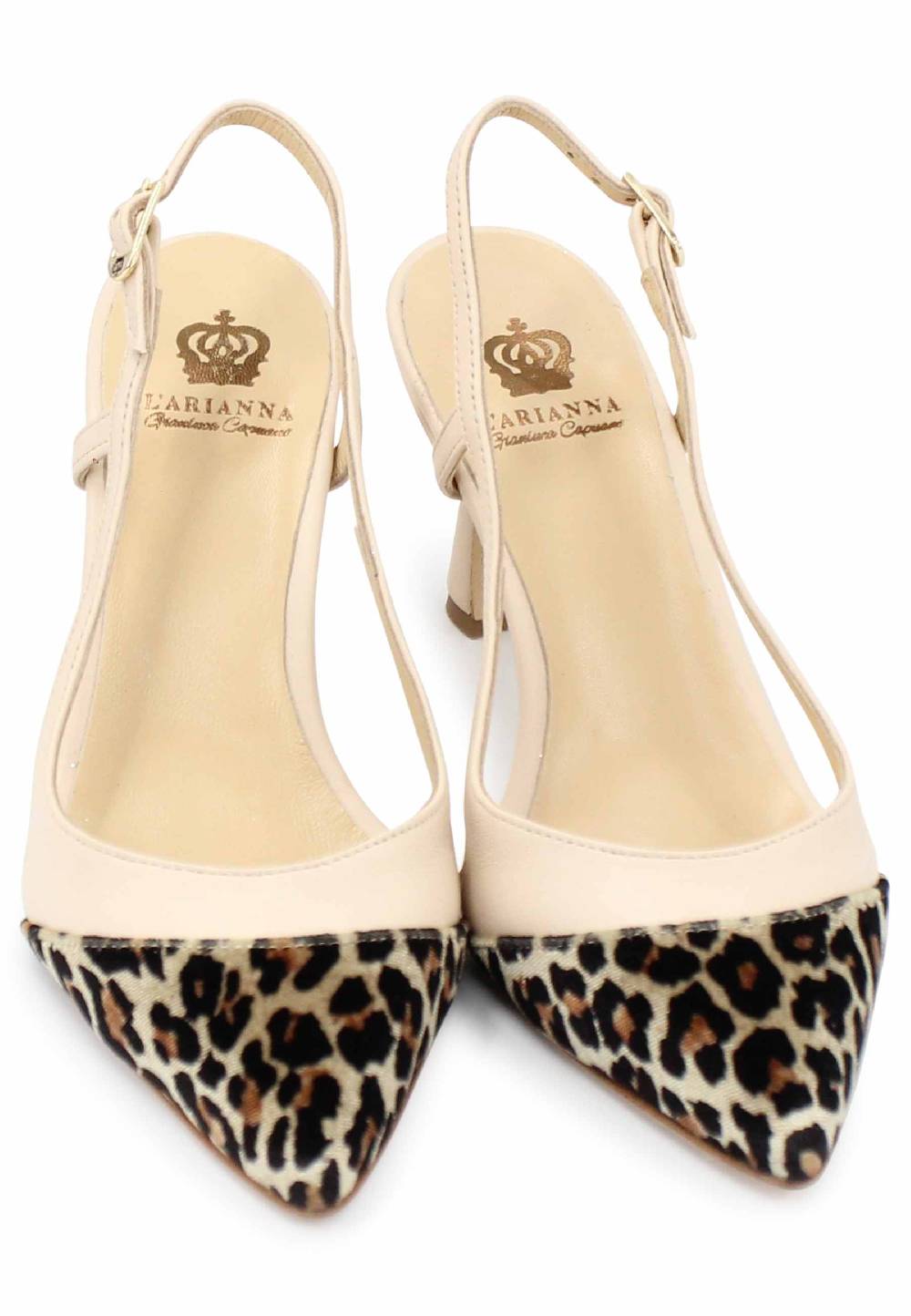 L'ARIANNA Decollete slingback ch1605/rt donna in pelle beige e tessuto animalier tacco alto l'arianna Prezzo Ridotto