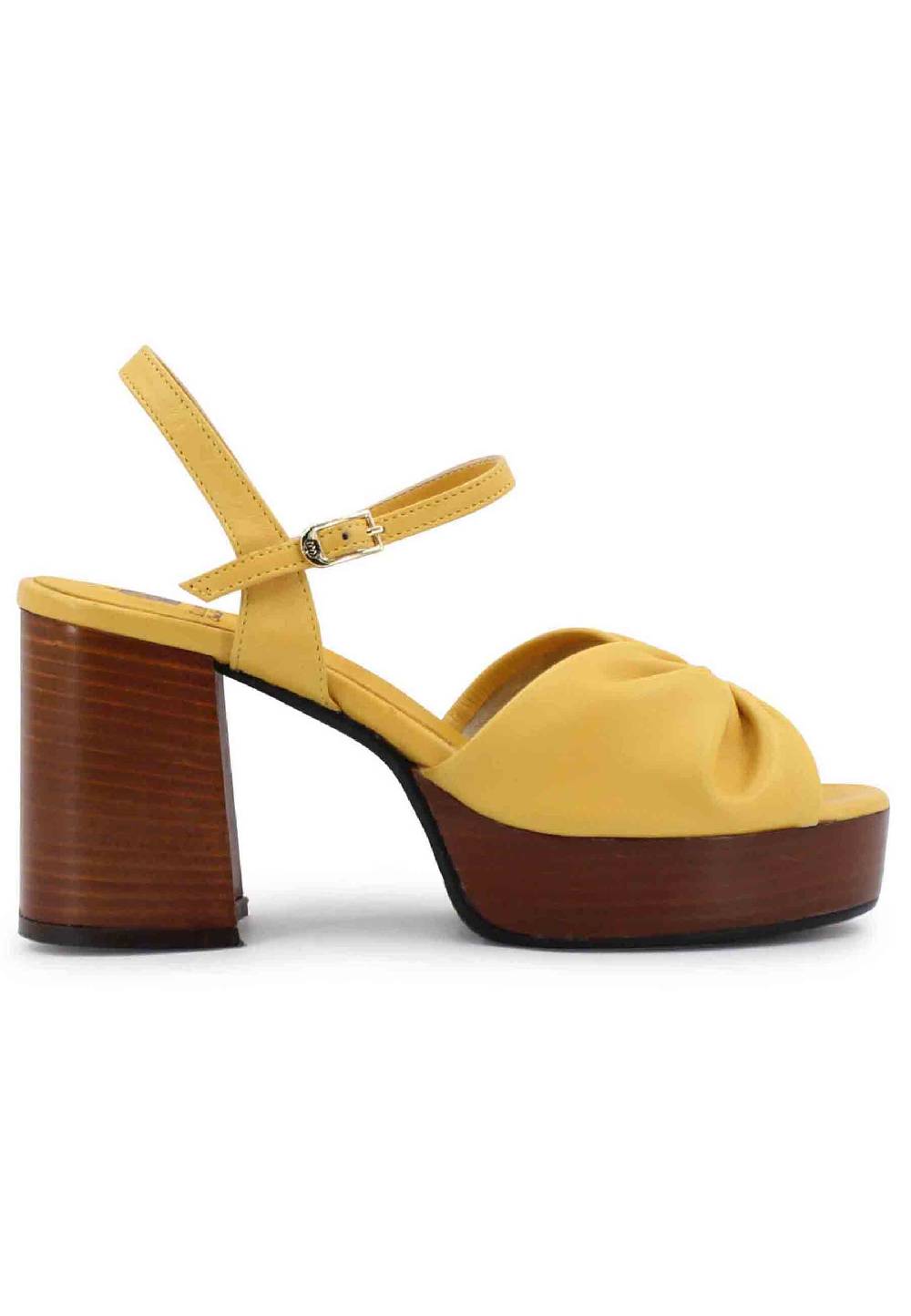 L'ARIANNA Sandali DS1648 da donna in pelle gialla con tacco e plateau in cuoio L'Arianna