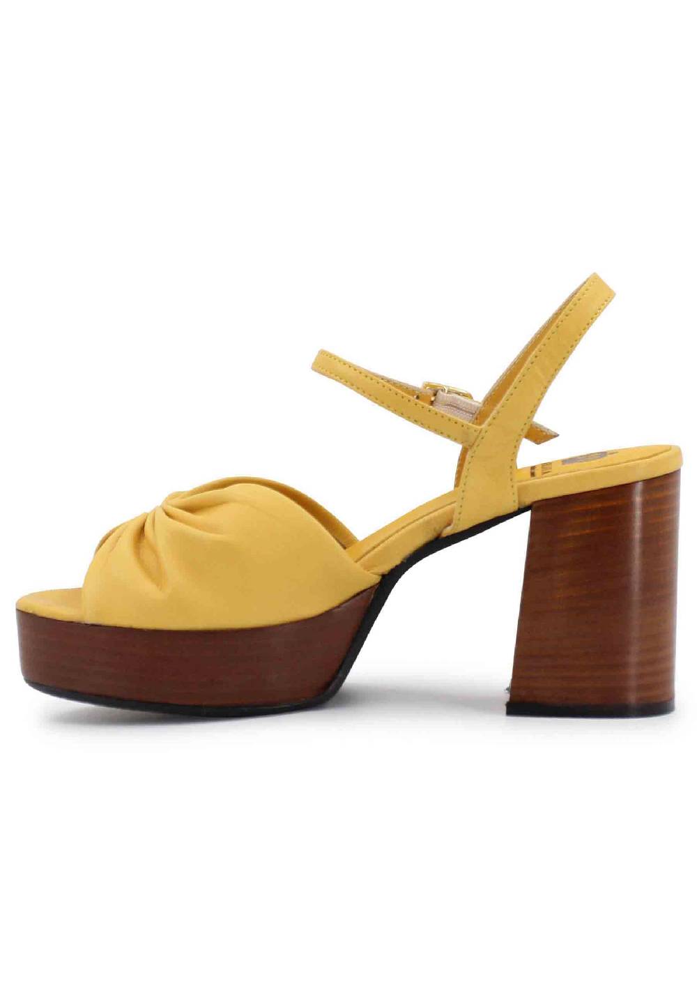 L'ARIANNA Sandali DS1648 da donna in pelle gialla con tacco e plateau in cuoio L'Arianna Sottocosto