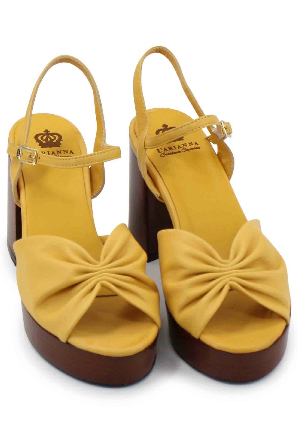 L'ARIANNA Sandali DS1648 da donna in pelle gialla con tacco e plateau in cuoio L'Arianna Sottocosto
