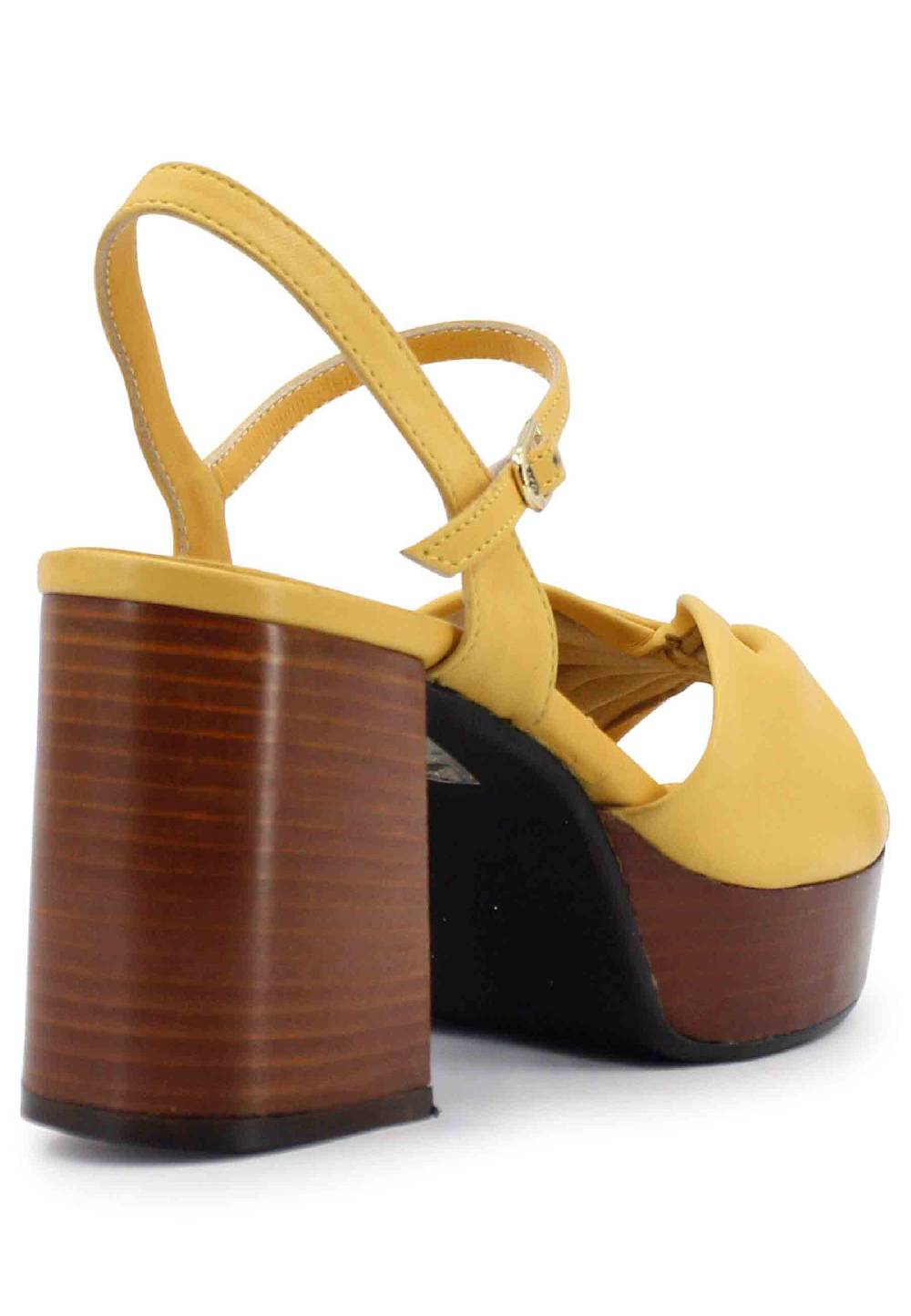 L'ARIANNA Sandali DS1648 da donna in pelle gialla con tacco e plateau in cuoio L'Arianna Sottocosto