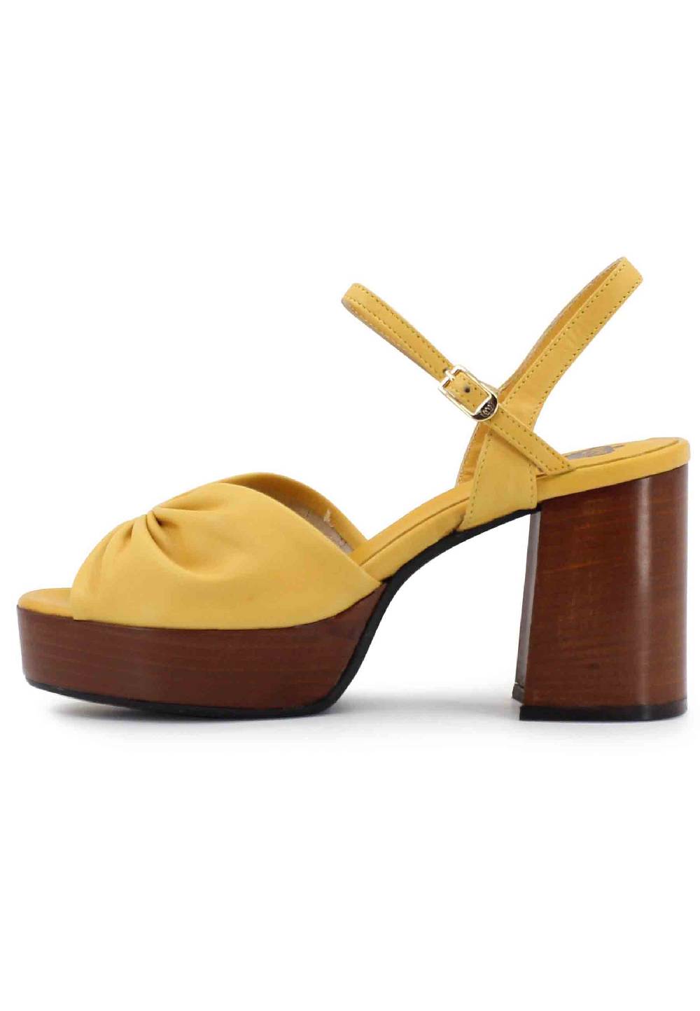 L'ARIANNA Sandali DS1648 da donna in pelle gialla con tacco e plateau in cuoio L'Arianna Sottocosto