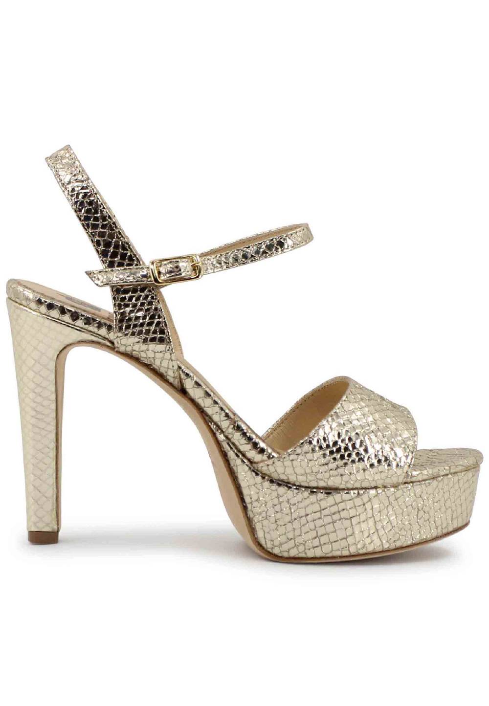 L'ARIANNA Sandali DS1610 donna in pelle laminata stampata platino con tacco alto e plateau
