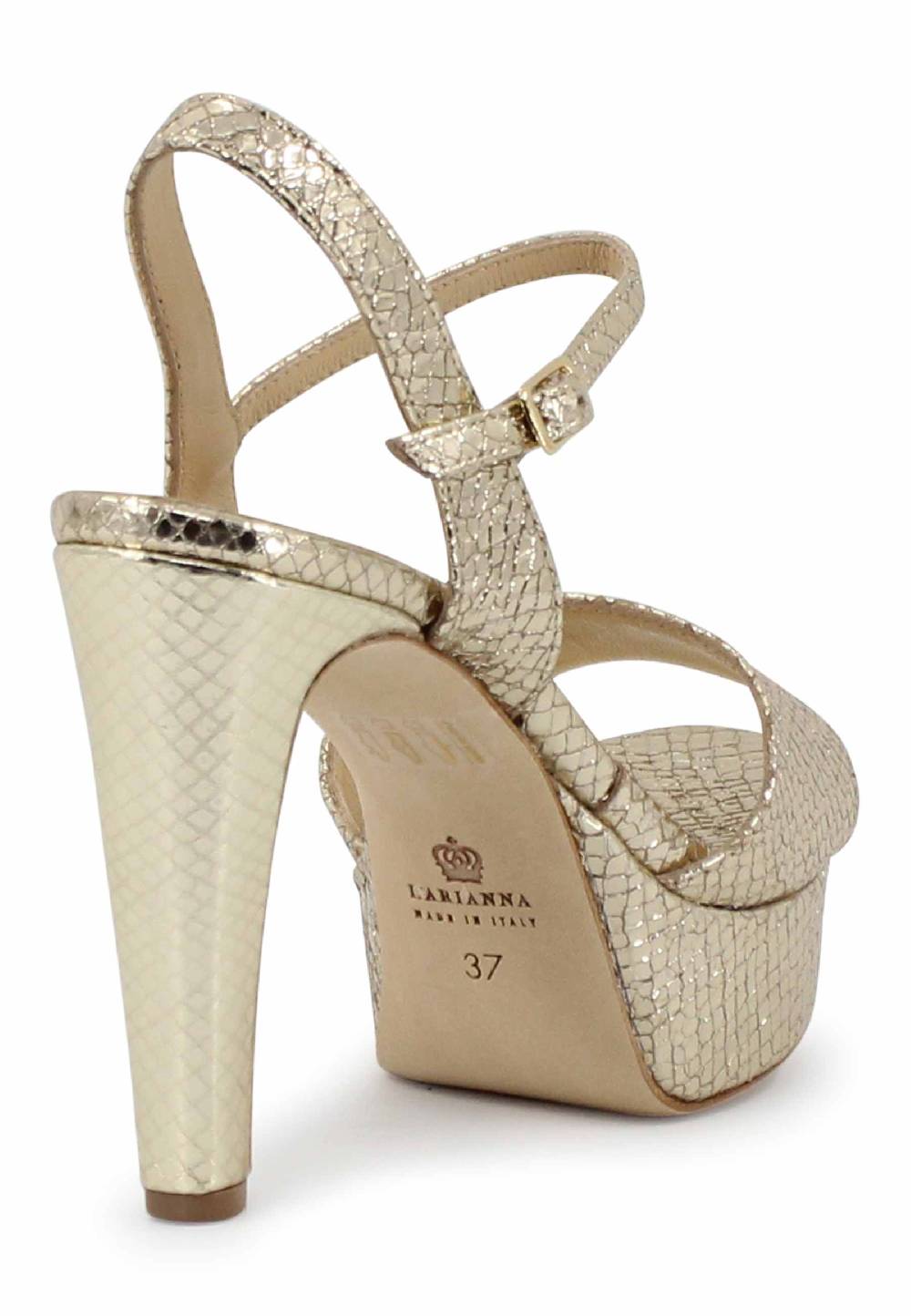 L'ARIANNA Sandali DS1610 donna in pelle laminata stampata platino con tacco alto e plateau Convenienza