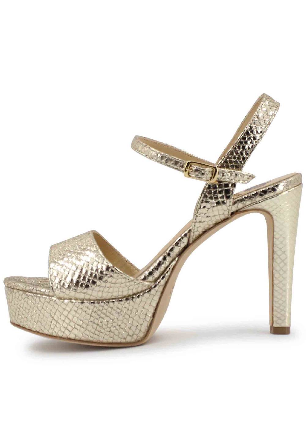 L'ARIANNA Sandali DS1610 donna in pelle laminata stampata platino con tacco alto e plateau Convenienza