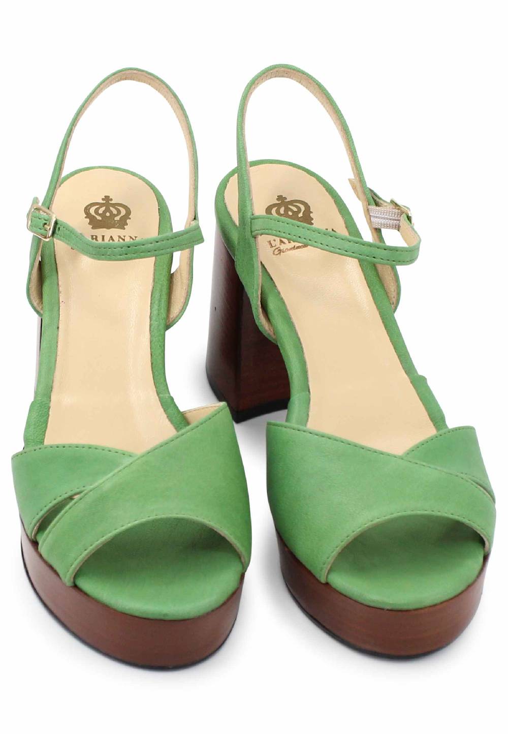 L'ARIANNA Sandali DS1639 donna in pelle verde con cinturino e tacco e plateau in cuoio Sconto