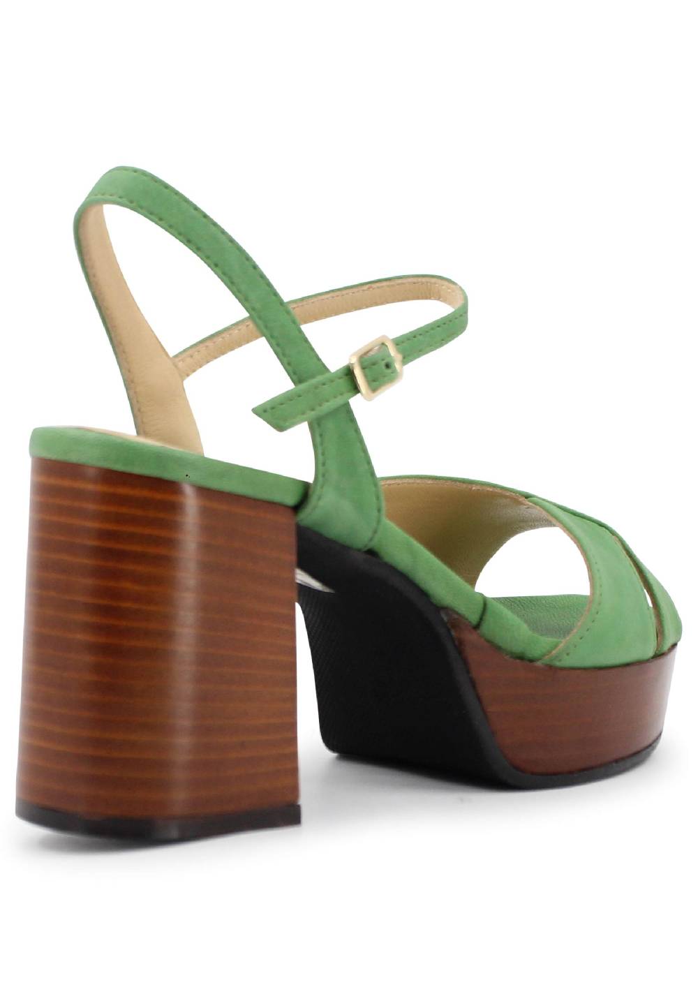 L'ARIANNA Sandali DS1639 donna in pelle verde con cinturino e tacco e plateau in cuoio Sconto