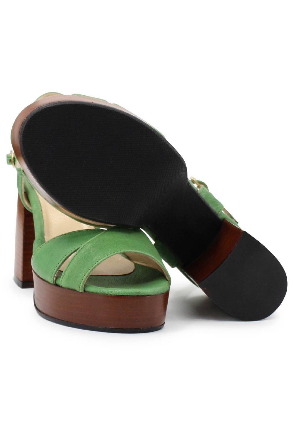 L'ARIANNA Sandali DS1639 donna in pelle verde con cinturino e tacco e plateau in cuoio Sconto