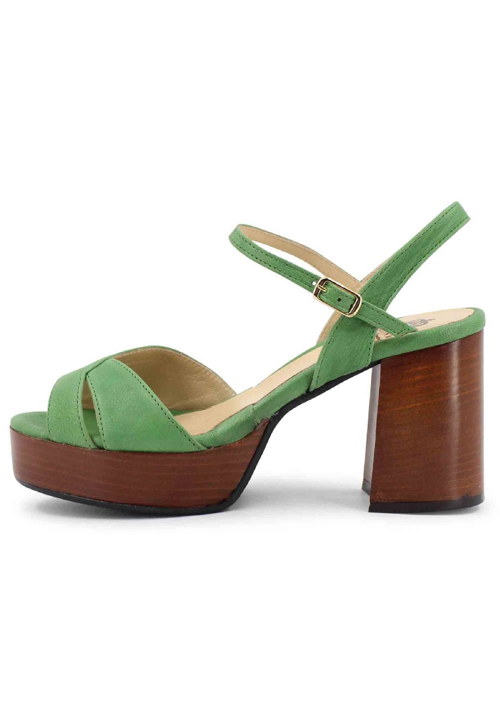 L'ARIANNA Sandali DS1639 donna in pelle verde con cinturino e tacco e plateau in cuoio Sconto