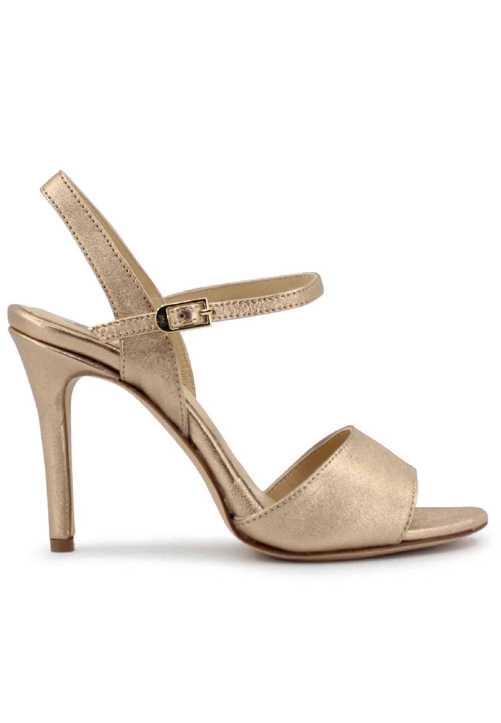 L'ARIANNA Sandali DS7053 donna in pelle laminata nude con tacco alto e cinturino alla caviglia