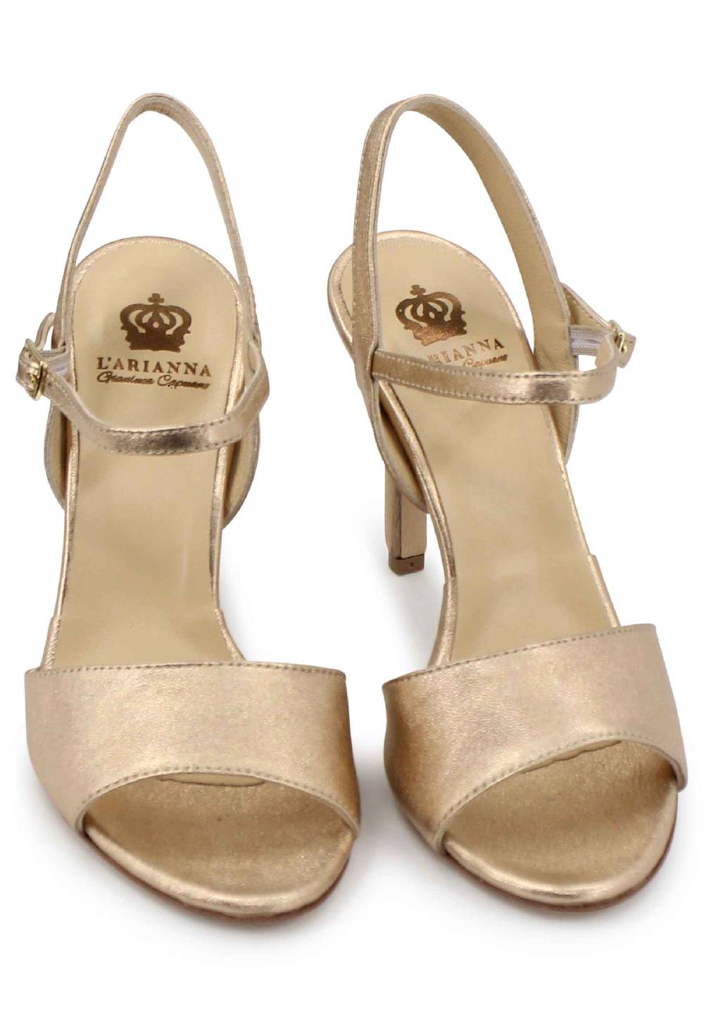 L'ARIANNA Sandali DS7053 donna in pelle laminata nude con tacco alto e cinturino alla caviglia Offerta