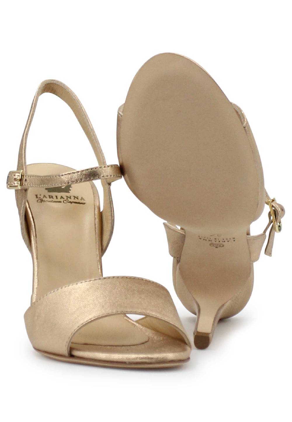 L'ARIANNA Sandali DS7053 donna in pelle laminata nude con tacco alto e cinturino alla caviglia Offerta