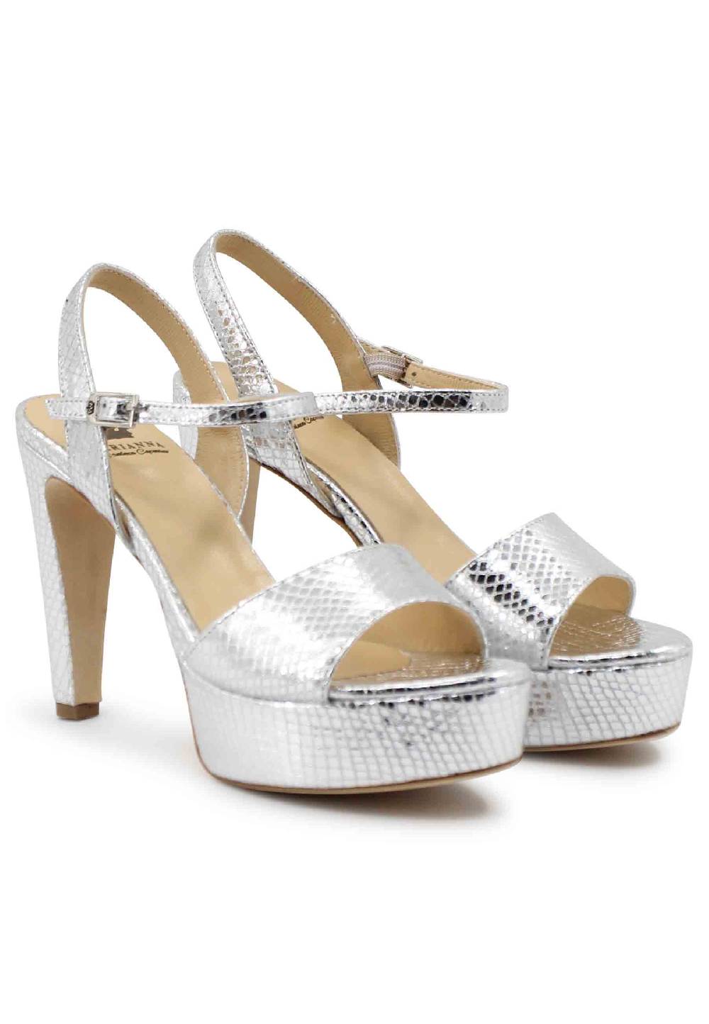 L'ARIANNA Sandali DS1610 donna in pelle laminata stampata argento con tacco alto e plateau Online