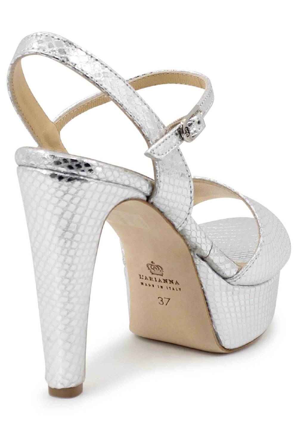 L'ARIANNA Sandali DS1610 donna in pelle laminata stampata argento con tacco alto e plateau Online