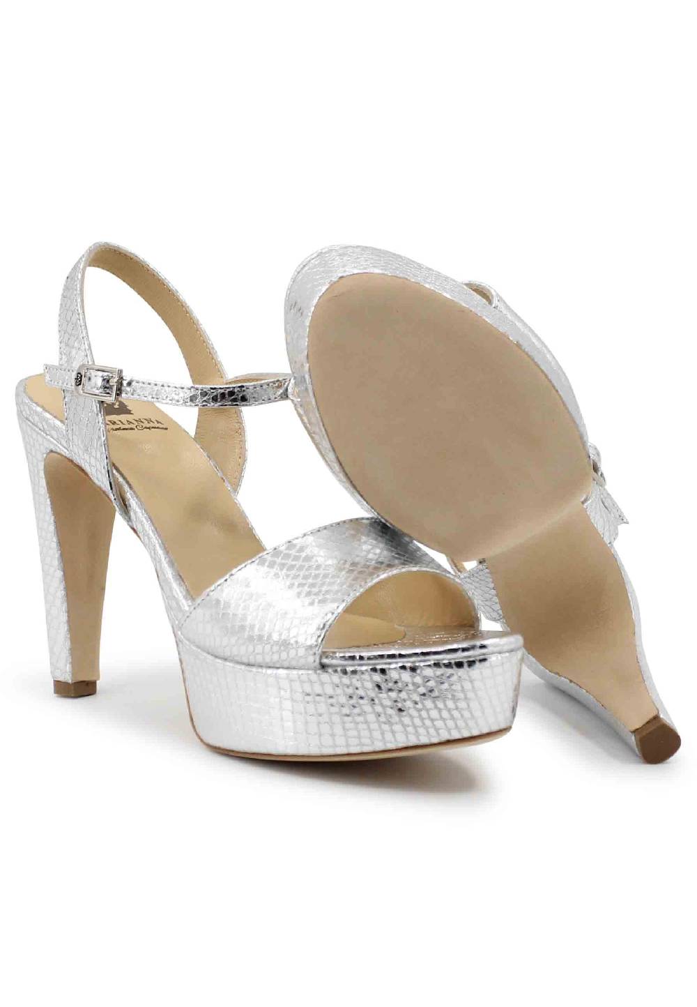 L'ARIANNA Sandali DS1610 donna in pelle laminata stampata argento con tacco alto e plateau Online