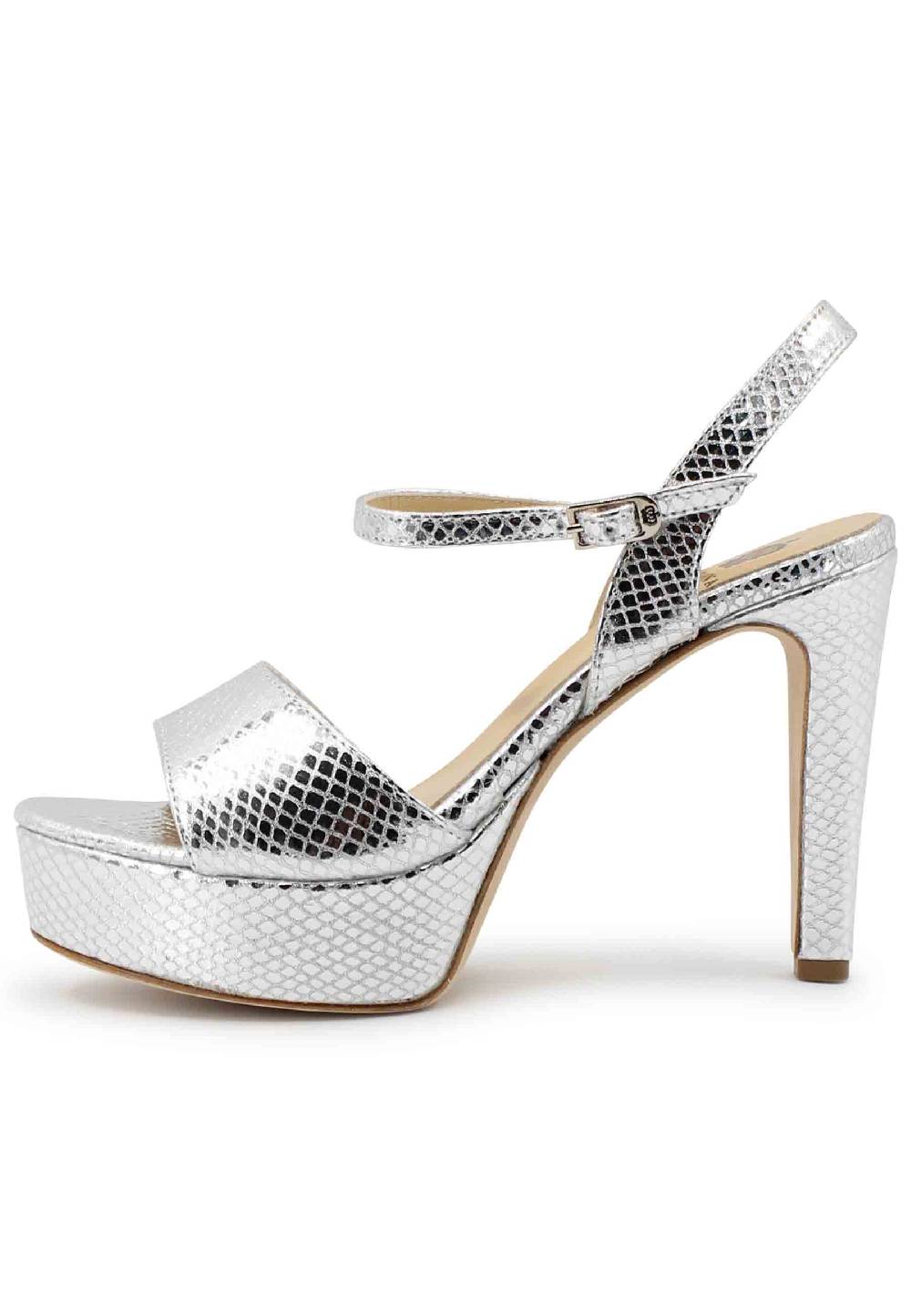 L'ARIANNA Sandali DS1610 donna in pelle laminata stampata argento con tacco alto e plateau Online