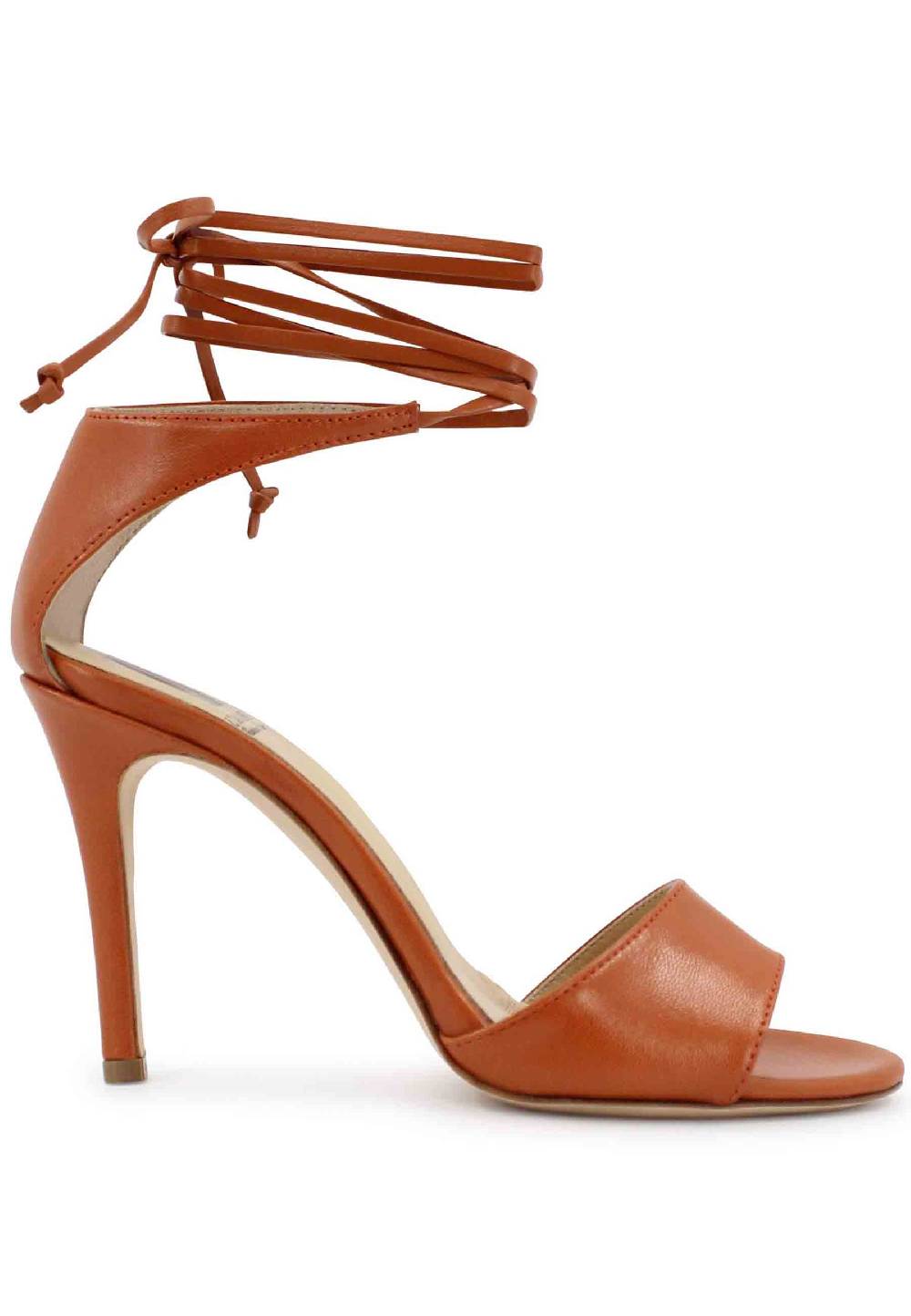 L'ARIANNA Sandali DS7042 da donna in pelle mattone tacco alto con tacco alto e laccetti alla caviglia