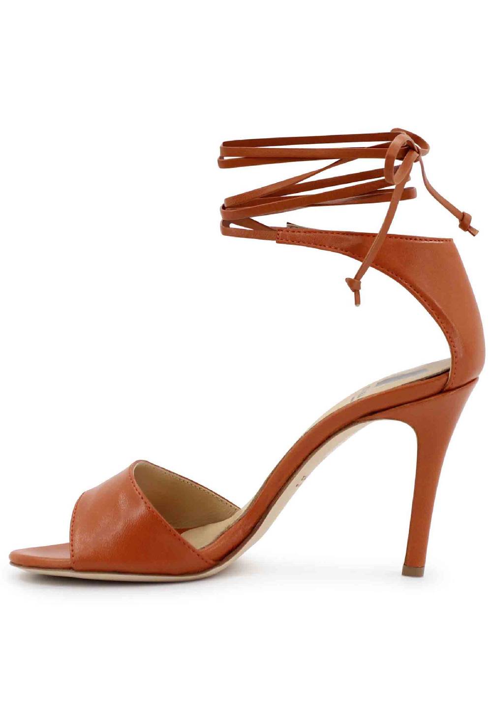 L'ARIANNA Sandali DS7042 da donna in pelle mattone tacco alto con tacco alto e laccetti alla caviglia Outlet