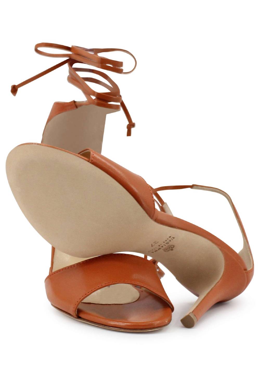 L'ARIANNA Sandali DS7042 da donna in pelle mattone tacco alto con tacco alto e laccetti alla caviglia Outlet