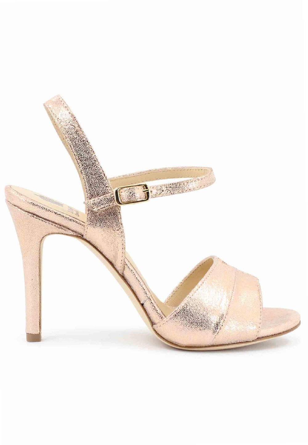 L'ARIANNA Sandali ds1643 da donna in pelle laminata salmone con tacco alto e cinturino alla caviglia