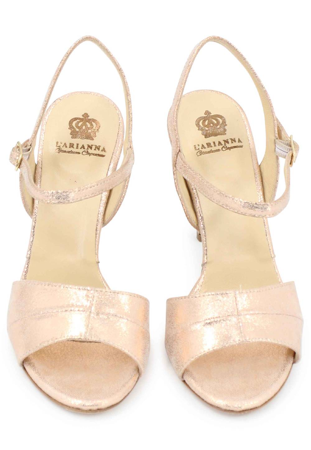 L'ARIANNA Sandali ds1643 da donna in pelle laminata salmone con tacco alto e cinturino alla caviglia In Vendita