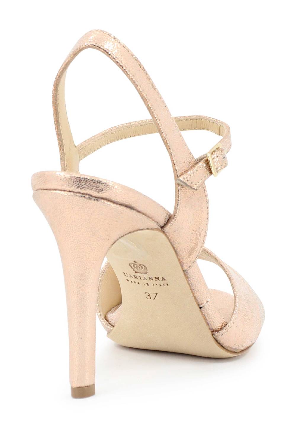 L'ARIANNA Sandali ds1643 da donna in pelle laminata salmone con tacco alto e cinturino alla caviglia In Vendita