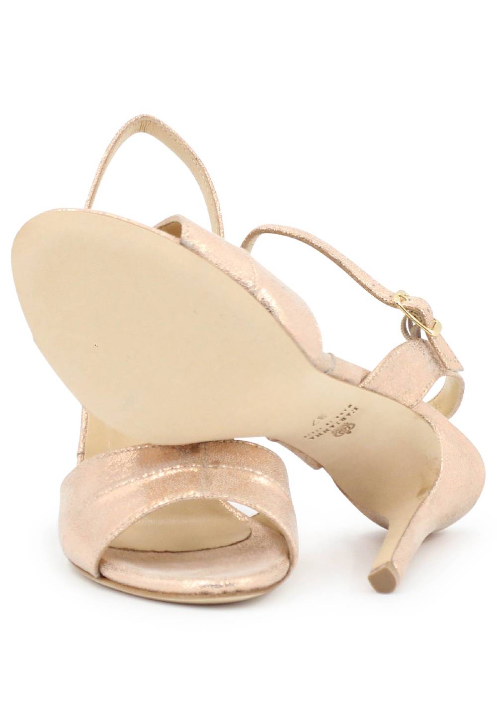L'ARIANNA Sandali ds1643 da donna in pelle laminata salmone con tacco alto e cinturino alla caviglia In Vendita