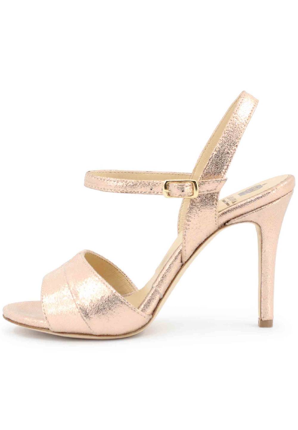 L'ARIANNA Sandali ds1643 da donna in pelle laminata salmone con tacco alto e cinturino alla caviglia In Vendita