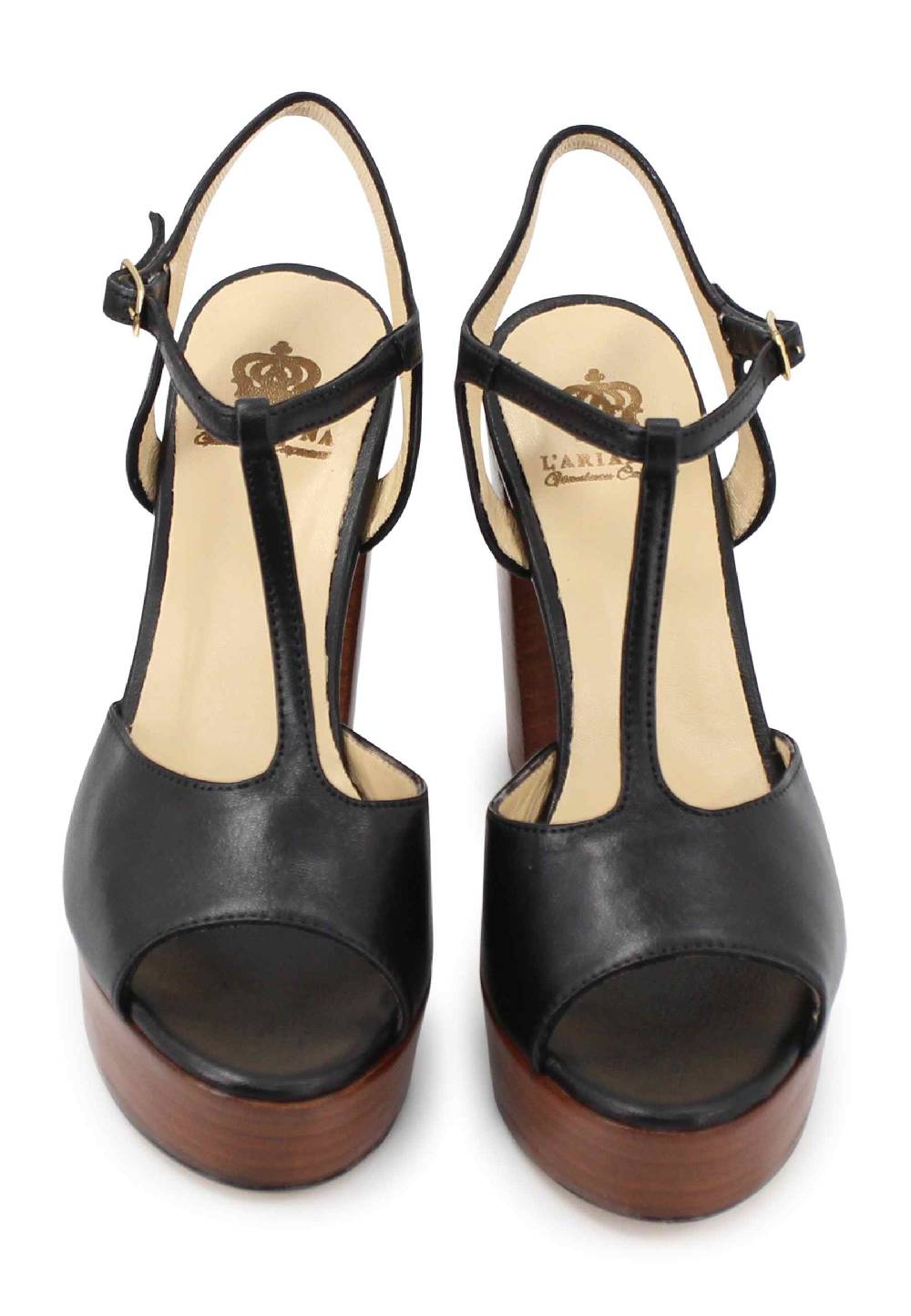 L'ARIANNA Sandali ds7010 donna in pelle nera con cinturino tacco alto e plateau Saldi