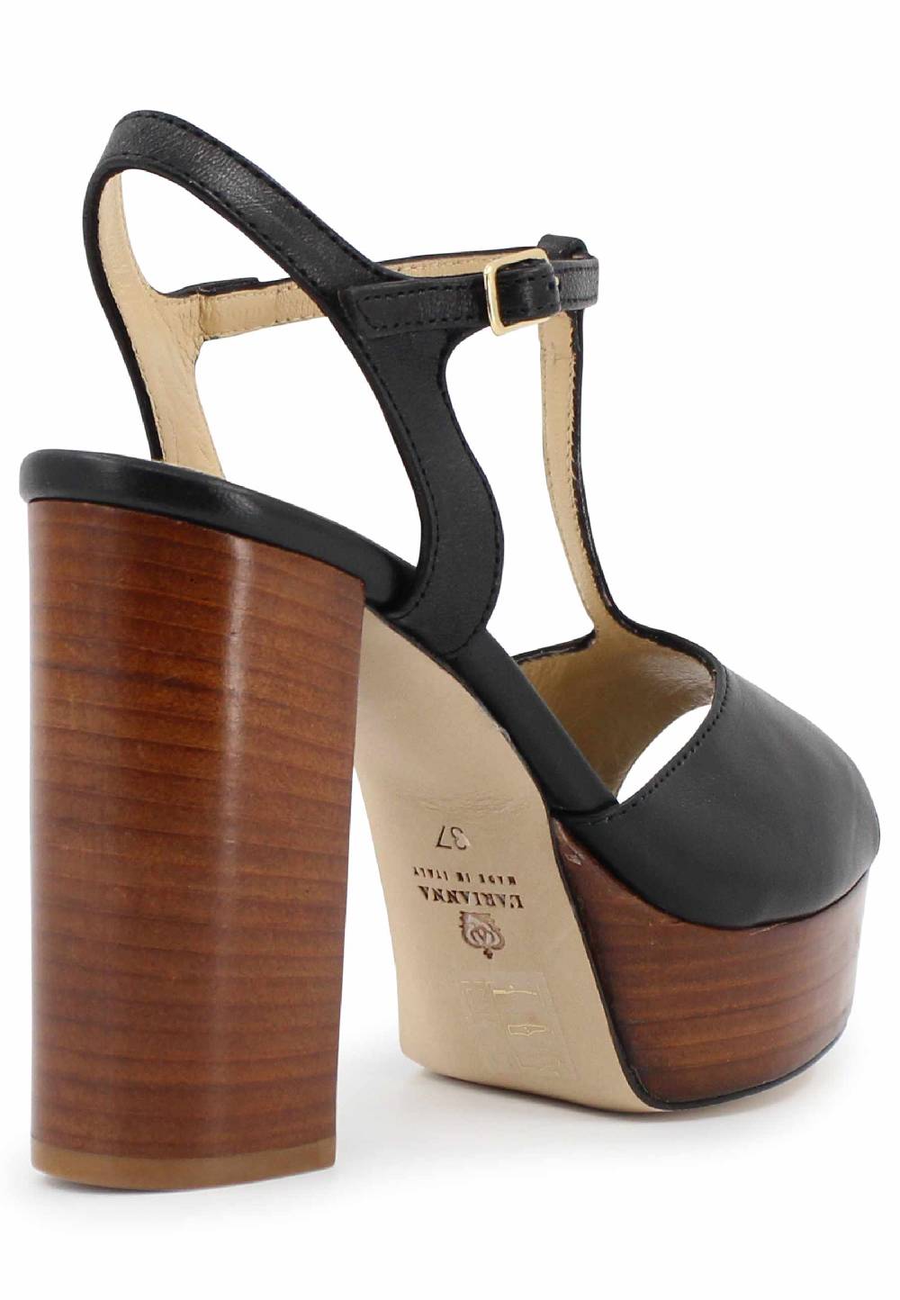 L'ARIANNA Sandali ds7010 donna in pelle nera con cinturino tacco alto e plateau Saldi