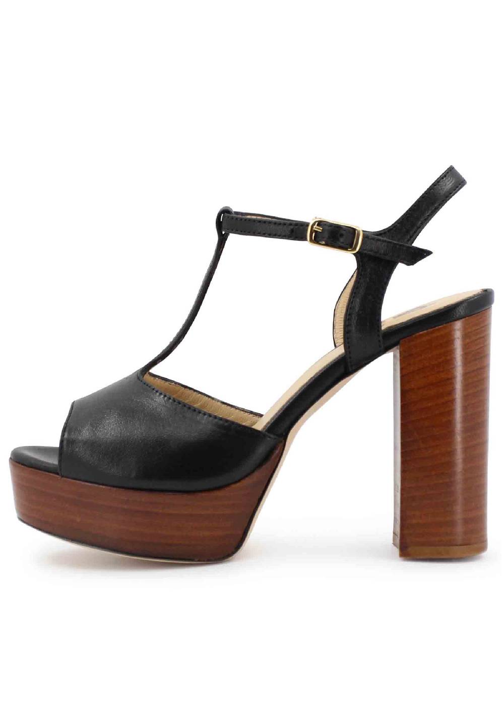 L'ARIANNA Sandali ds7010 donna in pelle nera con cinturino tacco alto e plateau Saldi