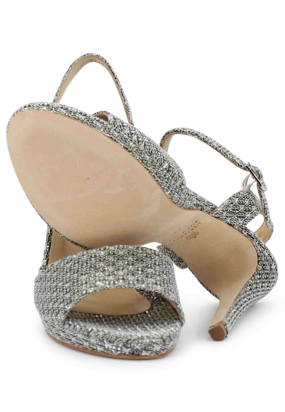 L'ARIANNA Sandali DS7055 donna in tessuto argento con tacco alto a spillo Offerte