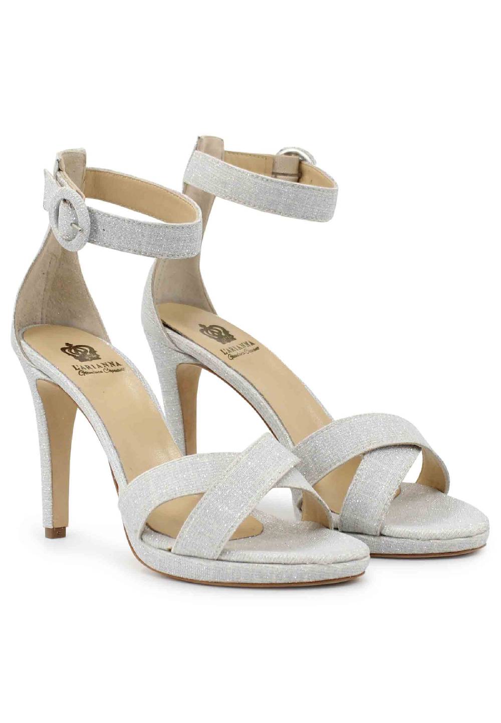 L'ARIANNA Sandali DS1507 donna in tessuto off white con tacco alto e cinturino alla caviglia Hotsell