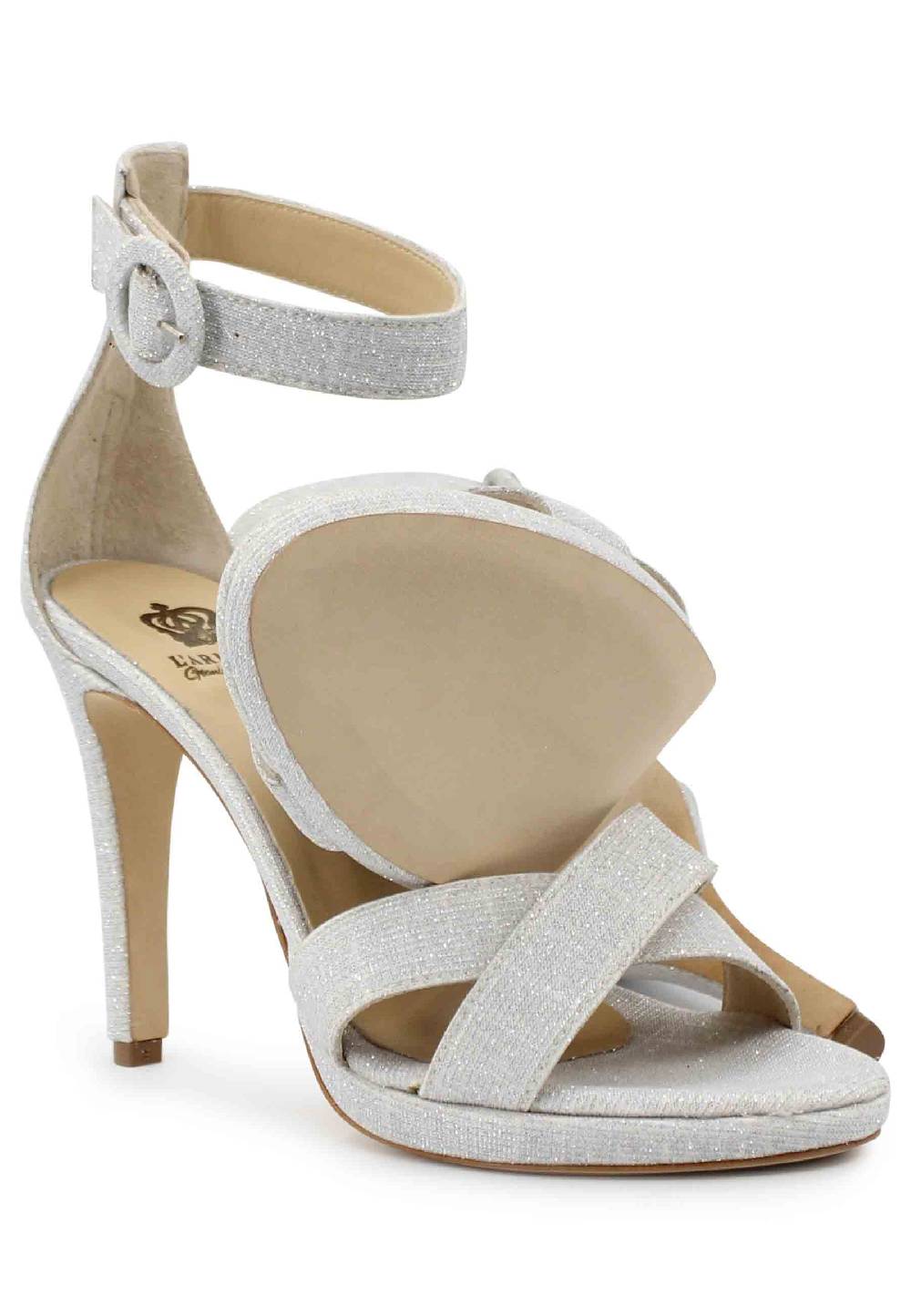 L'ARIANNA Sandali DS1507 donna in tessuto off white con tacco alto e cinturino alla caviglia Hotsell