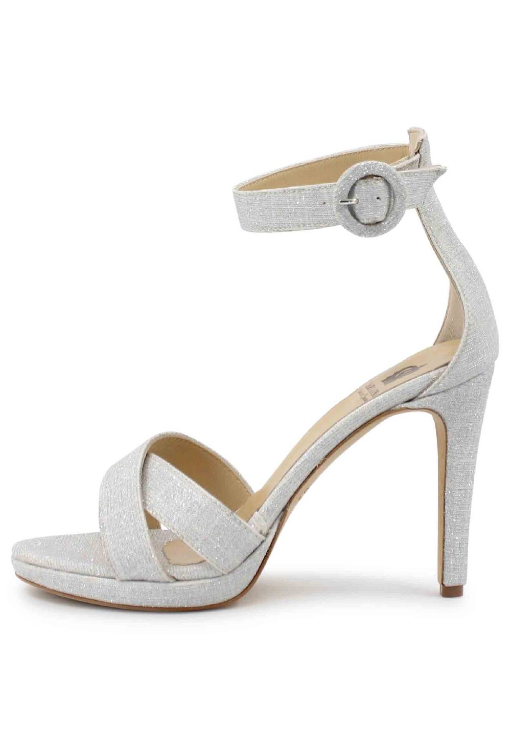 L'ARIANNA Sandali DS1507 donna in tessuto off white con tacco alto e cinturino alla caviglia Hotsell