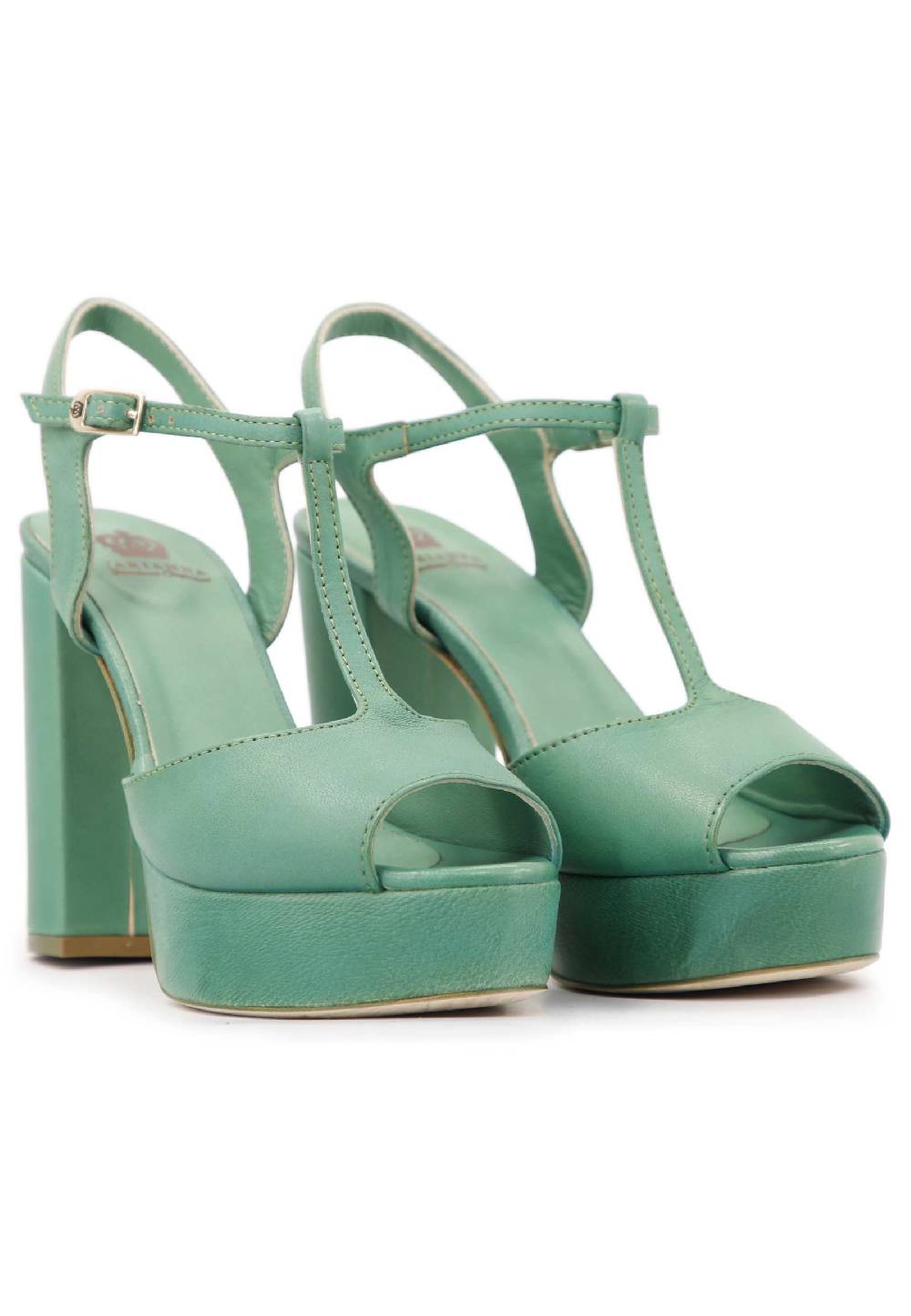 L'ARIANNA Sandali ds7010 donna in pelle verde con cinturino tacco alto e plateau Vendita Calda
