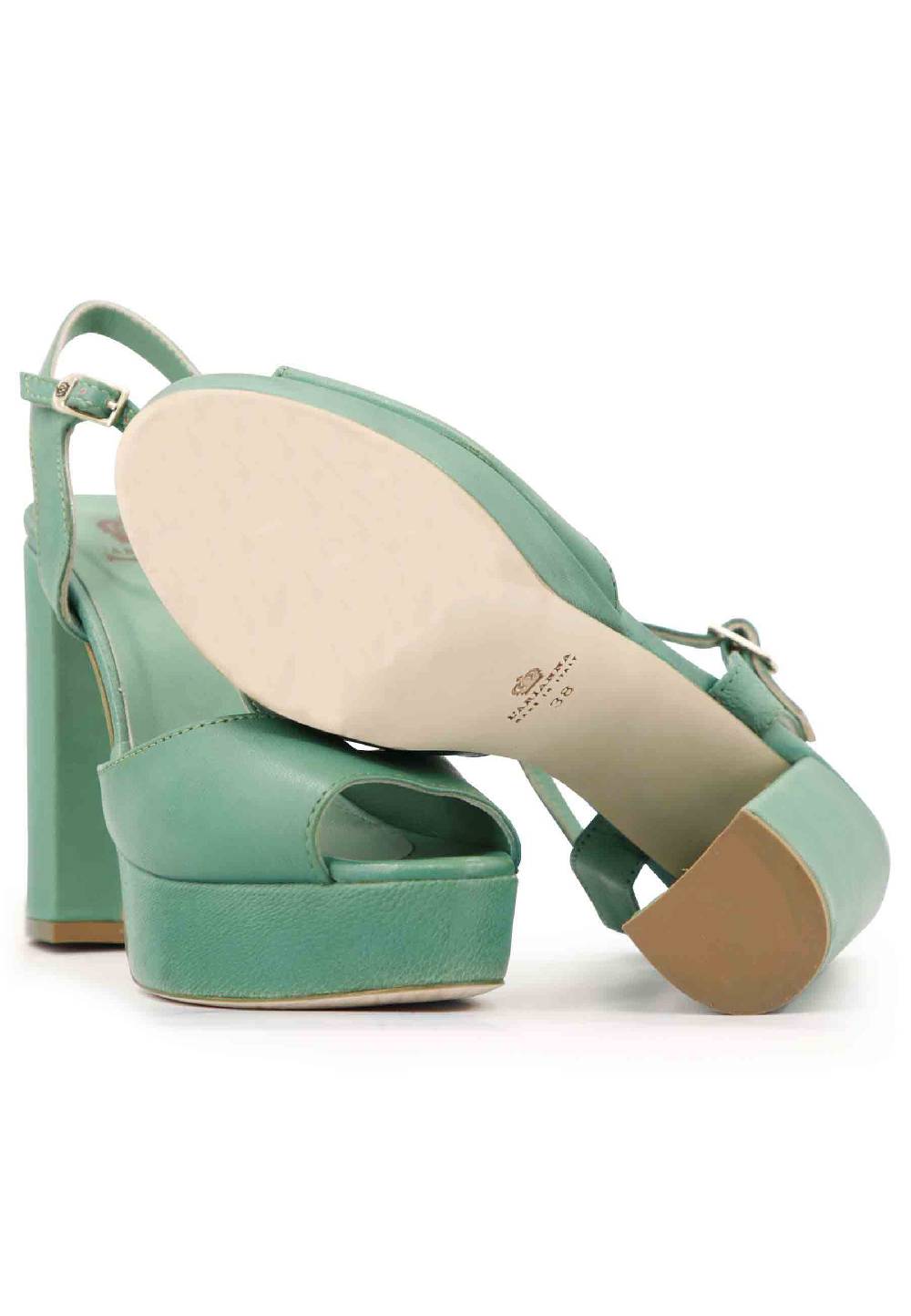 L'ARIANNA Sandali ds7010 donna in pelle verde con cinturino tacco alto e plateau Vendita Calda