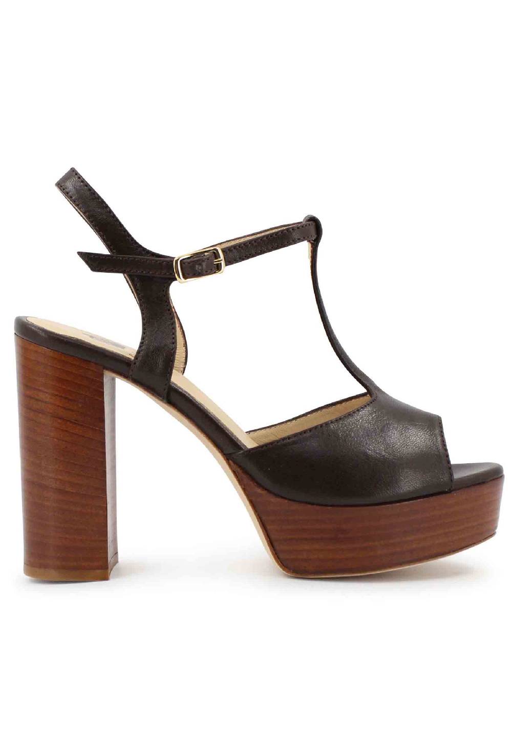 L'ARIANNA Sandali ds7010 donna in pelle testa di moro con cinturino tacco alto e plateau