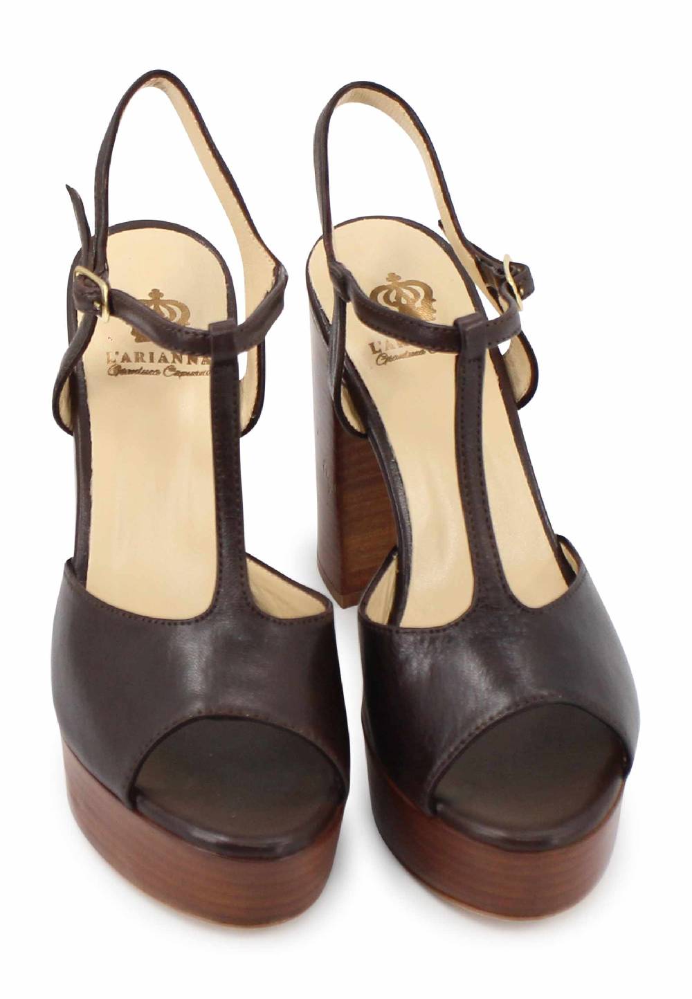 L'ARIANNA Sandali ds7010 donna in pelle testa di moro con cinturino tacco alto e plateau Vendita Economica