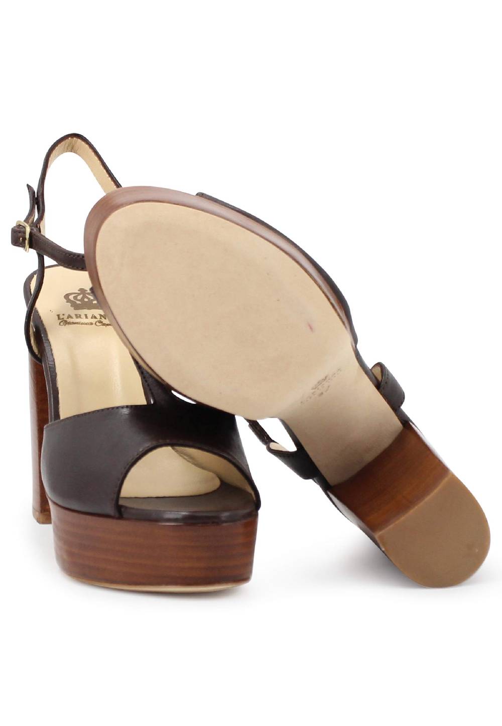 L'ARIANNA Sandali ds7010 donna in pelle testa di moro con cinturino tacco alto e plateau Vendita Economica