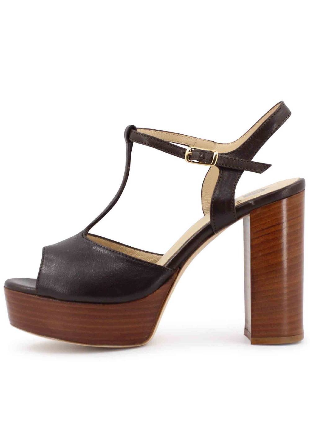 L'ARIANNA Sandali ds7010 donna in pelle testa di moro con cinturino tacco alto e plateau Vendita Economica