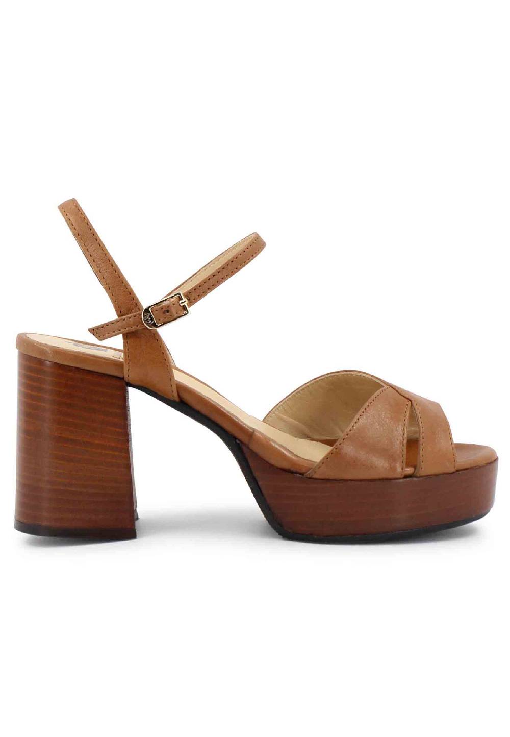 L'ARIANNA Sandali DS1639 donna in pelle cuoio con cinturino e tacco e plateau in cuoio