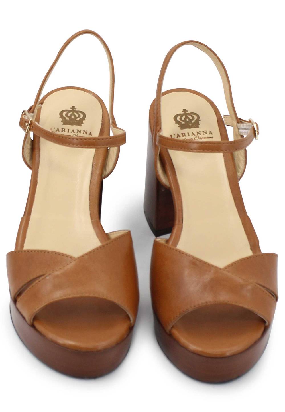L'ARIANNA Sandali DS1639 donna in pelle cuoio con cinturino e tacco e plateau in cuoio I Più Venduti
