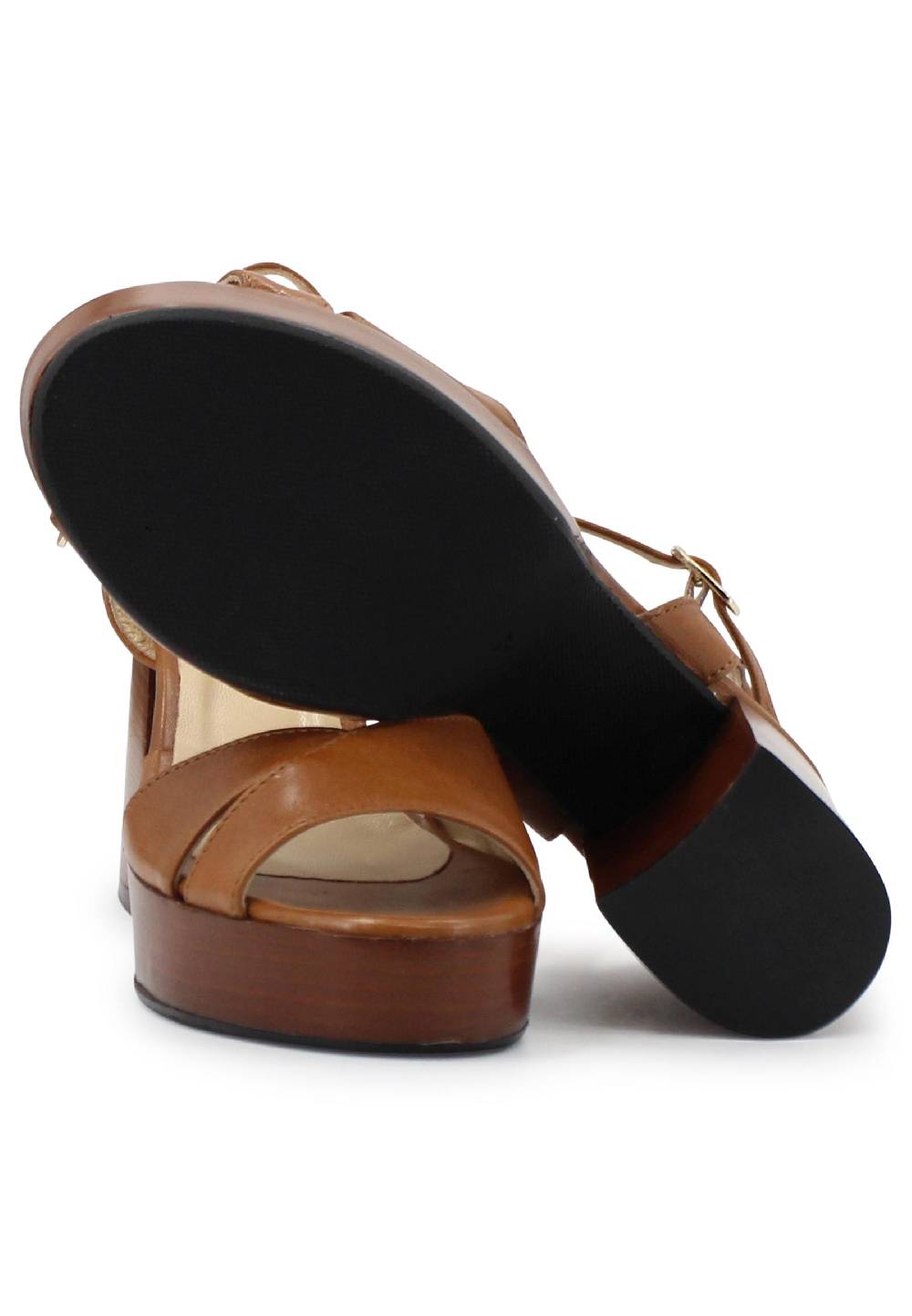 L'ARIANNA Sandali DS1639 donna in pelle cuoio con cinturino e tacco e plateau in cuoio I Più Venduti