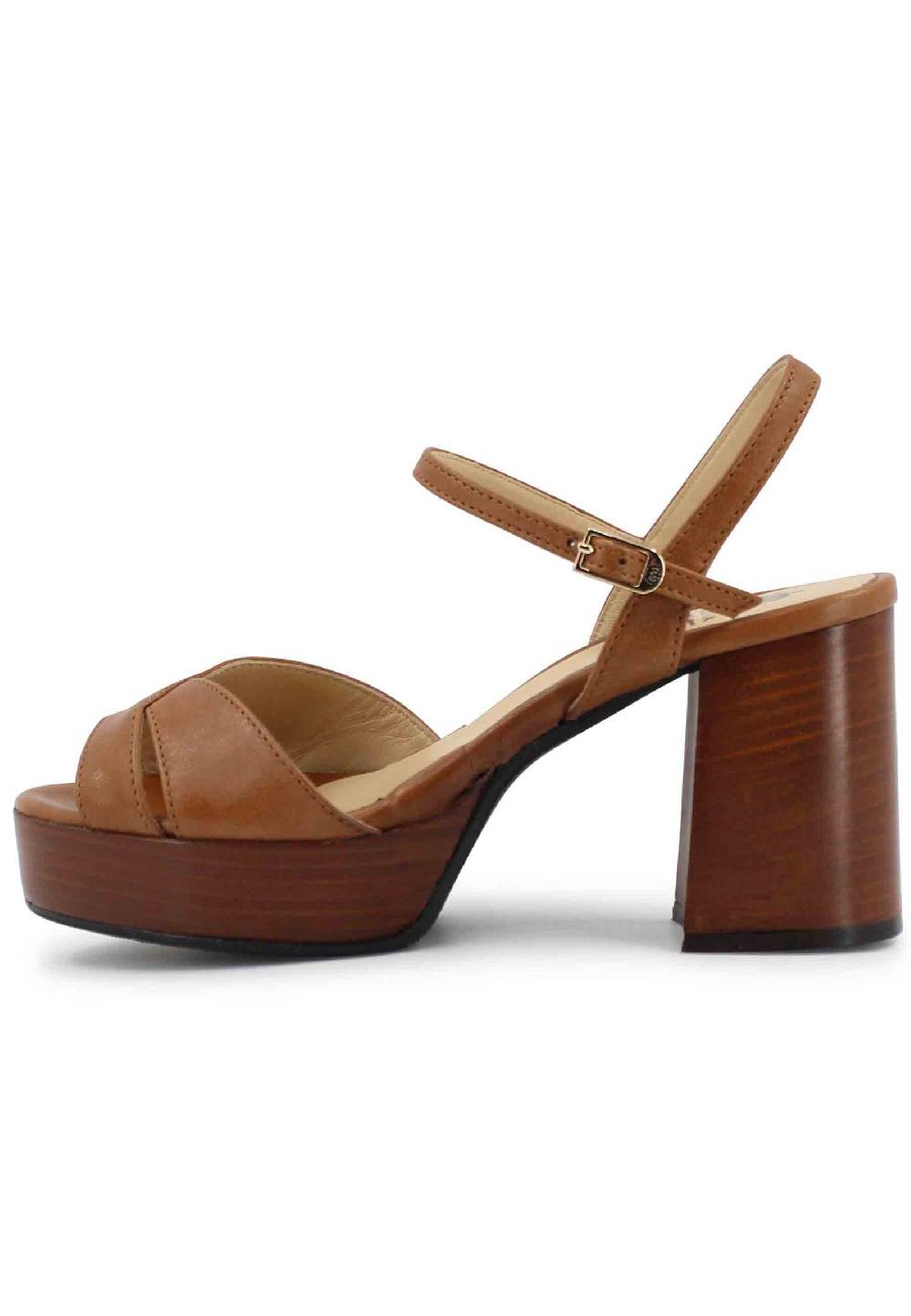 L'ARIANNA Sandali DS1639 donna in pelle cuoio con cinturino e tacco e plateau in cuoio I Più Venduti