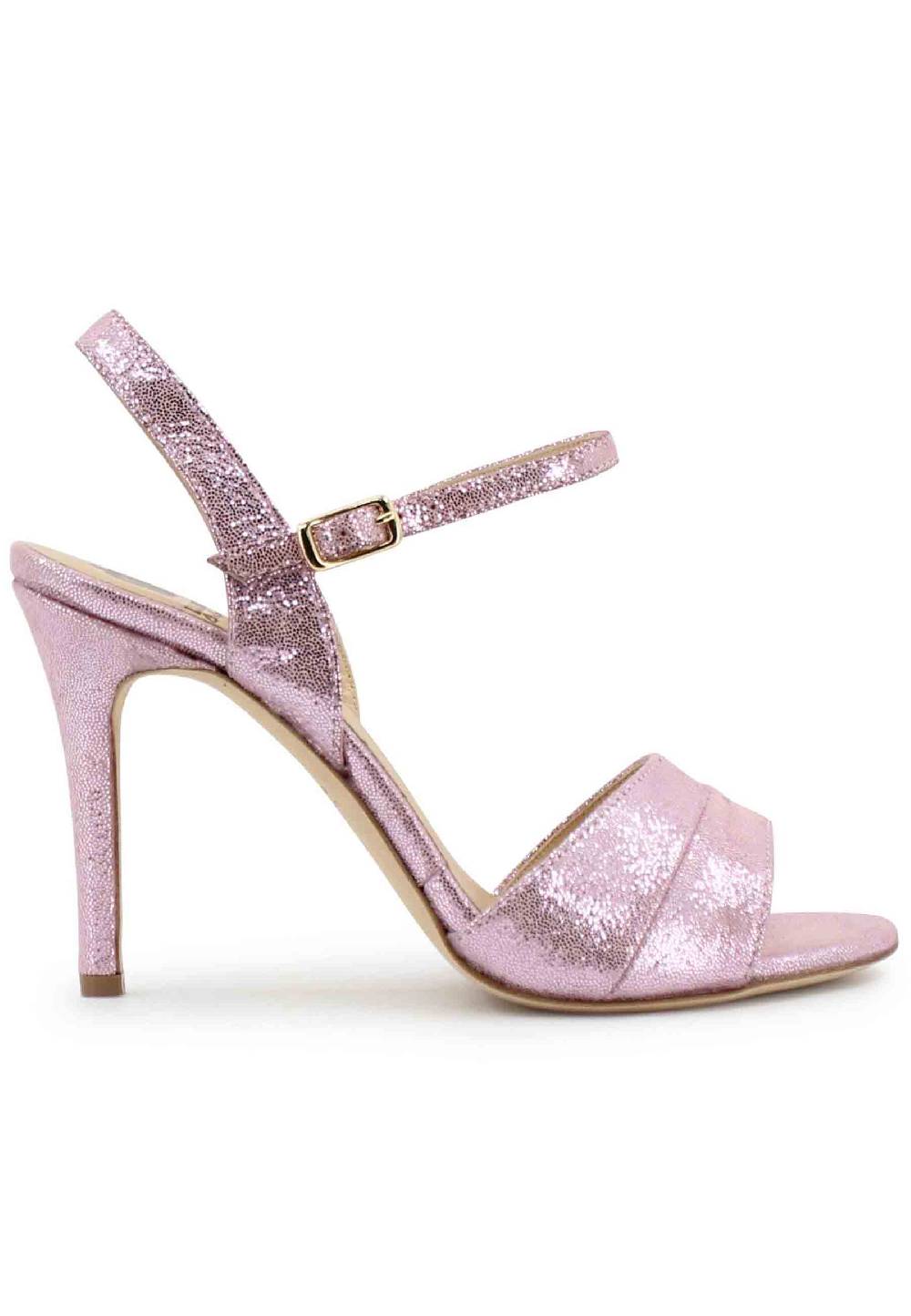 L'ARIANNA Sandali ds1643 da donna in pelle laminata rosa con tacco alto e cinturino alla caviglia