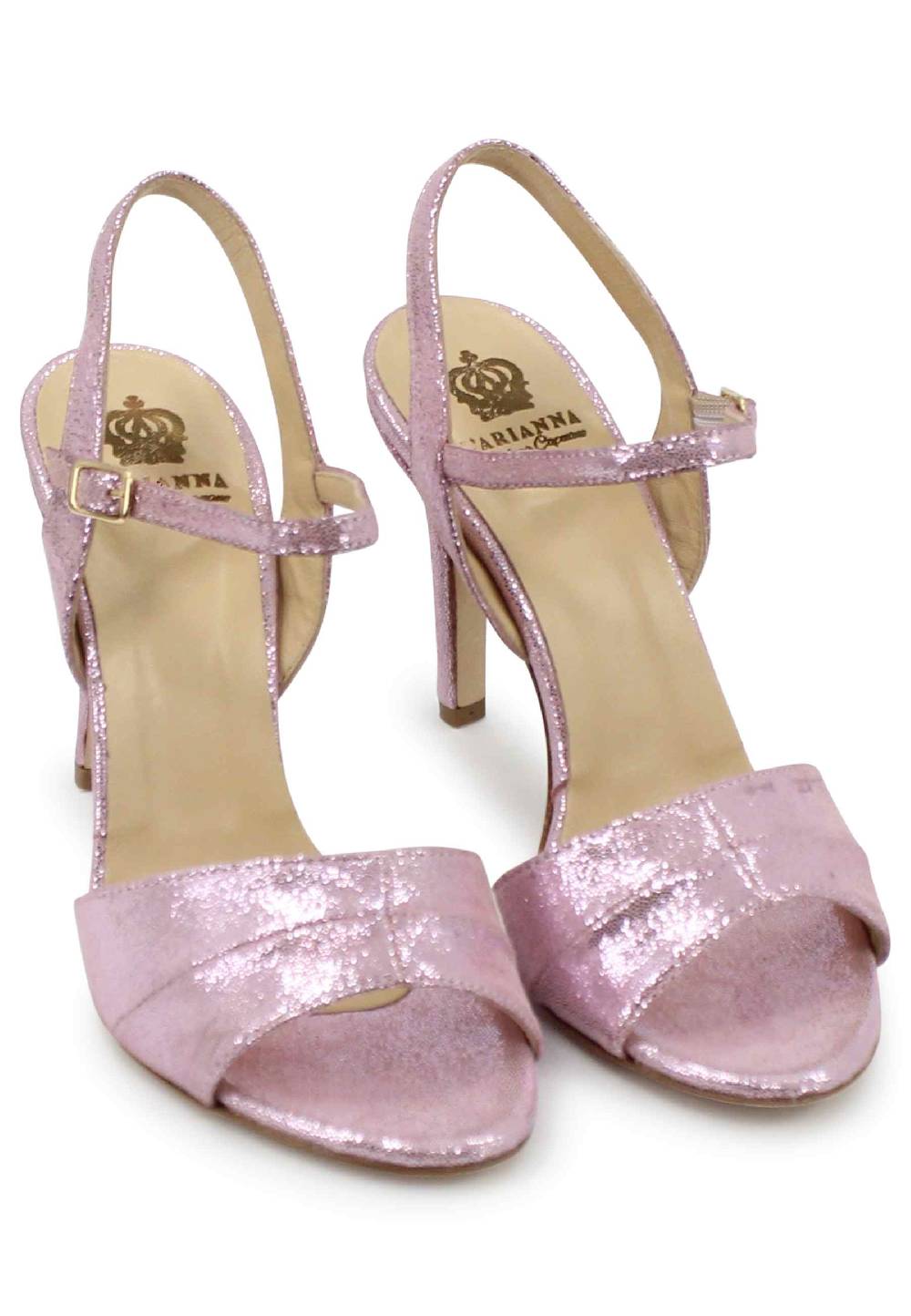 L'ARIANNA Sandali ds1643 da donna in pelle laminata rosa con tacco alto e cinturino alla caviglia Vendite Flash