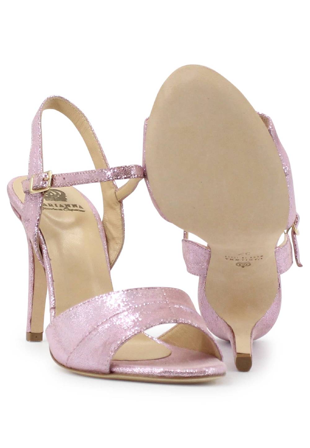 L'ARIANNA Sandali ds1643 da donna in pelle laminata rosa con tacco alto e cinturino alla caviglia Vendite Flash
