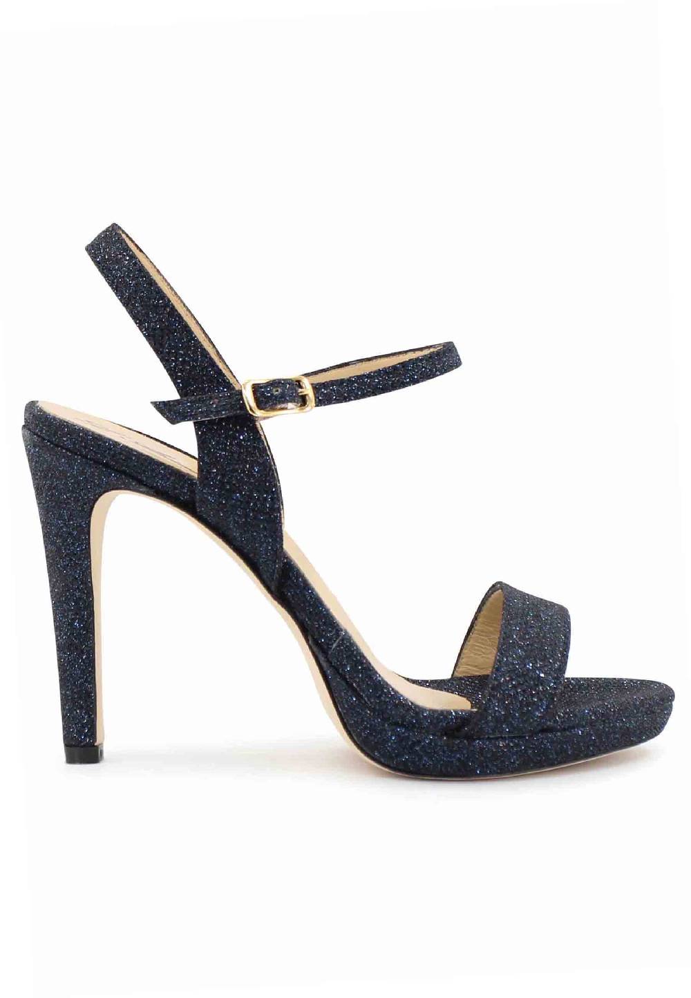 L'ARIANNA Sandali ds7054 donna in glitter blu con tacco alto e cinturino alla caviglia