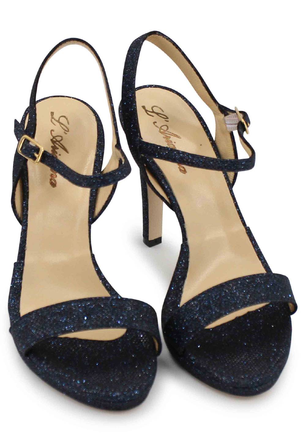 L'ARIANNA Sandali ds7054 donna in glitter blu con tacco alto e cinturino alla caviglia Negozio